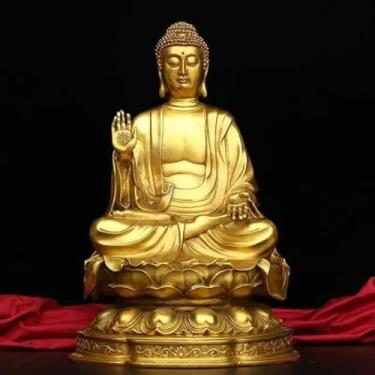 Imagem de FENNYYAR Escultura de Buda Shakyamuni Pessoas de Cobre Feng Shui, 20 cm 19,8 cm, Ornamentos de Flor de Lótus Sentada Estátua de Salão Doméstico