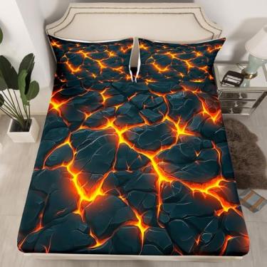 Imagem de Jogo de lençol Magma, decoração de casa, realista, 3D, chama, bolso profundo, arte abstrata, geométrico, sem lençol de cima, tamanho solteiro com 1 fronha