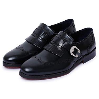 Imagem de Sapato social masculino Lethato Wingtip Brogue Kiltie Monk Strap, Preto, 9.5-10