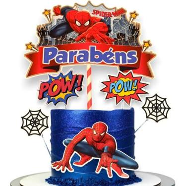 Imagem de Topo De Bolo Homem Aranha Aniversário Topper Parabéns Menino - Shop da