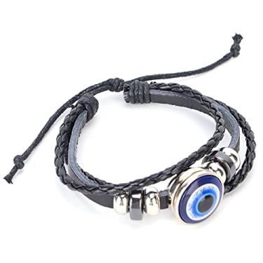 Imagem de Cryfokt Pulseira de Couro Azul Evil's Eye Elegante Joia Turca para Homens, Comprimento Ajustável para Boates, Festas, Casamentos, Cerimônias de Formatura