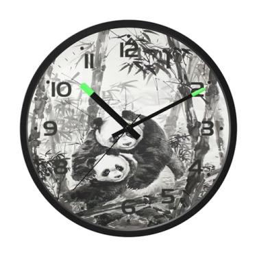 Imagem de SEHANY Bonito relógio de parede panda silencioso sem tique-taque relógio redondo operado por bateria 30 cm controle de som luz noturna relógios de parede para sala de estar, cozinha, quarto