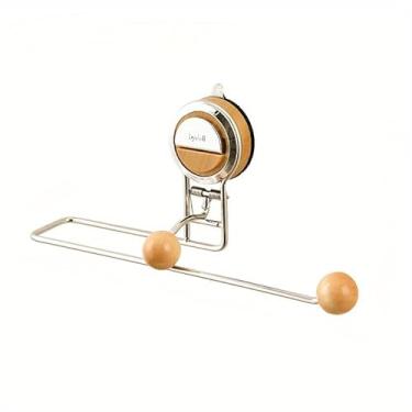 Imagem de 1 suporte de toalha de papel de cozinha com ventosa de sucção, rack de pano de cabeça para baixo, dispensador de toalha de papel de aço inoxidável sem perfuração (Burlywood)