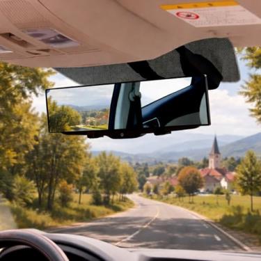 Imagem de Espelho retrovisor - Acessórios de espelho interno automotivo de vidro de 30 cm, espelhos laterais de ajuste universal grande angular ajustável para carros, caminhões, SUVs