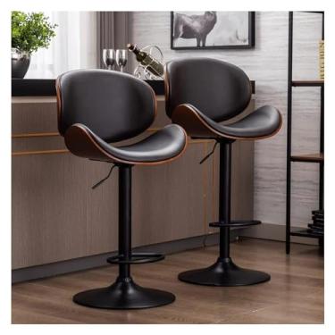 Imagem de Banqueta de bar, 2 peças, bancos de bar giratórios, bancos altos de altura ajustável, cadeiras estofadas de couro PU