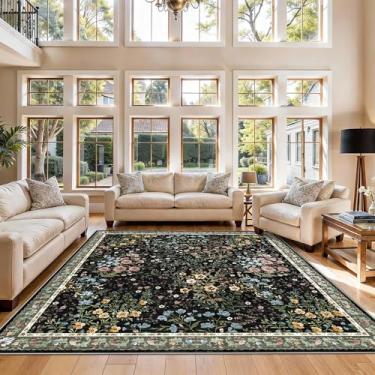 Imagem de Tapete floral vintage para sala de jantar de 7 x 7 a 2,1 m, quadrado, antiderrapante, lavável à máquina, tapete interno para debaixo da mesa/cama, sala de estar, quarto, escritório, berçário, entrada