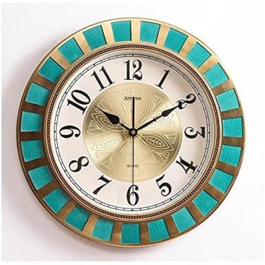 Imagem de Relógios De Parede Cerâmica Relógio Mudo Moda Cobre Chapeamento Pendurado Mesa Para Sala Estar Corredor Escritório Decoração Fazenda Relógio,Verde,Hilarious123