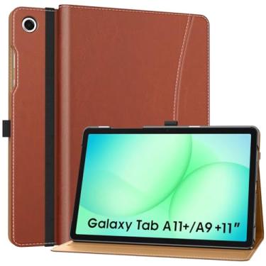 Imagem de MoKo Capa para Samsung Galaxy Tab A11+/A11 Plus/A9+/A9 Plus 11 polegadas 2025/2023, capa de couro PU com suporte multi-ângulo com alça de mão, bolso, despertar/hibernar automaticamente, marrom