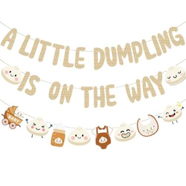 Imagem de Little Dumplings Decorações de festa de chá de bebê, faixa dourada com glitter, suprimentos de festa de aniversário com tema de comida chinesa, faixas decorativas penduradas