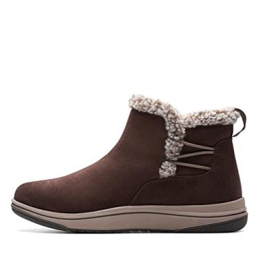 Imagem de Clarks Bota feminina Breeze pelo tornozelo, tecido marrom escuro, 38 de largura, Têxtil marrom escuro, 8.5 Wide