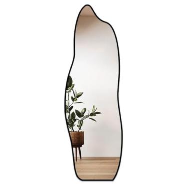 Imagem de Espelho Corpo Inteiro Grande Modelo Fogo Retrô Orgânico 110x50cm Moldura em Couro (Caramelo)