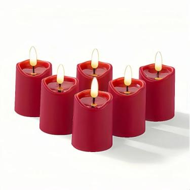 Imagem de Simplelight Conjunto de 6 velas votivas sem chama com temporizador, D 4,8 cm x A 7,9 cm, velas pretas realistas operadas por bateria, decoração de casamento, festa e feriado (vermelho)