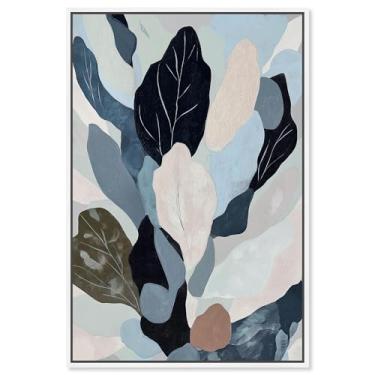 Imagem de Sobreposição de folha I impressão em tela azul decoração de parede por Art Remedy, moldura branca, 25 x 38 cm