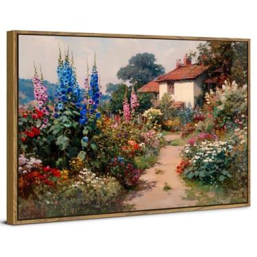 Imagem de Arte de parede emoldurada vintage country imagens de flores silvestres decoração de parede colorida natureza flores paisagem impressão em tela fazenda prado pôster moderno arte de casa de campo para