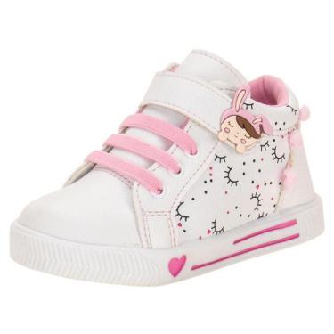 Imagem de Tênis infantil cano alto linda jú 60221, Branco, Rosa, 24