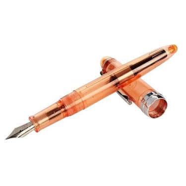 Imagem de CYSUE Caneta-tinteiro colorida transparente fofa com ponta F de 0,5 mm F canetas de tinta de resina para escrever materiais escolares (laranja transparente)