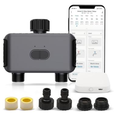 Imagem de Temporizador Irrigação, Rega Inteligente, com Controlo Remoto WiFi e Controlo Duplo em Duas Vias com Gateway, Controle por Aplicativo, Função Atraso por Chuva
