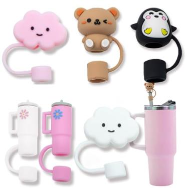 Imagem de Cocurb Tampa de palha mista para copo Stanley 6 peças, topo de palha de silicone compatível com Stanley copo de 850.5-1,134 g, tampa de canudo de silicone macio para canudos de 10 mm, One Size,