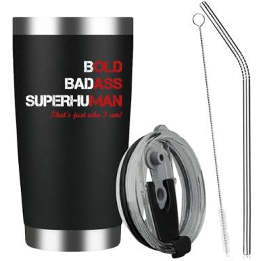 Imagem de TSLOVER Caneca de café arrojada Badass Superhuman com dizeres engraçados, copos de aço inoxidável isolados de 590 ml, presentes de aniversário de Natal para pai, dia dos pais, avô, marido, homens