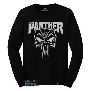 Imagem de Camiseta Manga Longa Black Panther Pantera Negra Geek - KING OF GEEK, 