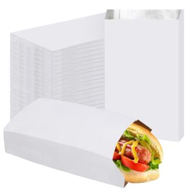 Imagem de EUSOAR Sacos de sanduíche de alumínio, 400 peças, 11,9 x 21,8 x 4,1 cm, saco de embalagem de cachorro-quente de hambúrguer, sacos descartáveis de graxa de alumínio para armazenamento de alimentos para