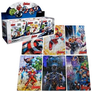 Imagem de Kit 6 Mini Quebra Cabeça Vingadores Marvel Disney Madeira, Azul