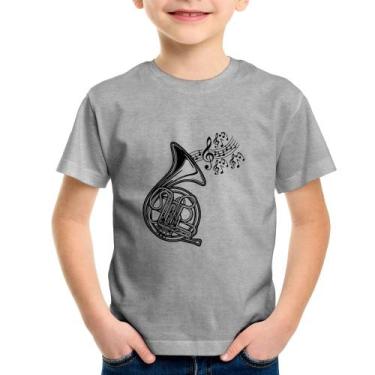 Imagem de Camiseta Infantil Trompa Notas Musicais - Foca na Moda, Cinza, 14
