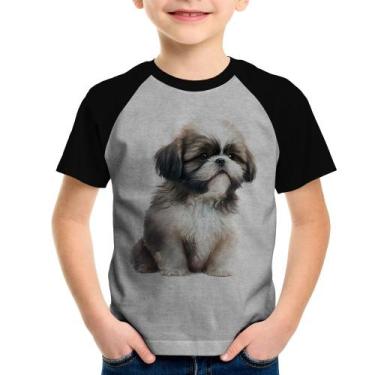 Imagem de Camiseta Raglan Infantil Cachorro Shih Tzu Filhote - Foca na Moda, Cin