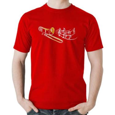 Imagem de Camiseta Algodão Trombone Notas Musicais - Foca na Moda, Vermelho, M