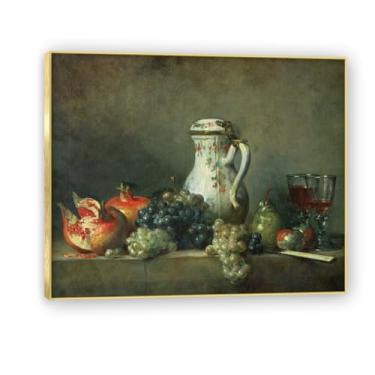 Imagem de NHLDZYH Moldura dourada. Pintura vintage fruta ainda vida em tela retro fruta motivo estilo country decoração de parede para cozinha e sala de jantar. A21. 50 x 60 cm.