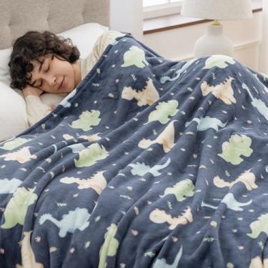 Imagem de Sushing Cobertor de lã de desenho animado, decoração de casa com personagens de animais fofos, presente leve e macio para adultos e crianças, lavável na máquina, 228 cm x 228 cm, Eve Dino