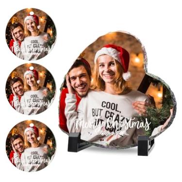 Imagem de Oirquent Quepitty Placa de ardósia de Natal personalizada - Impressões fotográficas em forma de coração para decoração de casa familiar