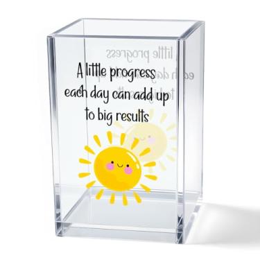 Imagem de Vgrti Um pequeno progresso a cada dia pode adicionar grandes resultados, copo de acrílico cosmético, organizador de mesa de sol para sala de aula, escritório, presentes motivacionais para mulheres e
