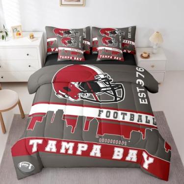 Imagem de Erosebridal Jogo de lençol completo de futebol americano de futebol americano, 7 peças, cinza e vermelho, para decoração de quarto de fãs de futebol americano (Tampa Bay)