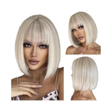 Imagem de Peruca Sintética Curta Lisa Loiro Claro Para Mulheres, Cabelo Natural,