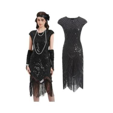 Imagem de Vestido Flapper Feminino Dos Anos 1920 Com Renda, Tiara De Pena, Lante