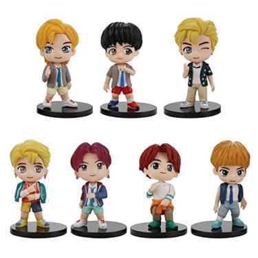 Imagem de SurpriseSeptember 7 Pieces of BTS Youth League Cake Decoration Bulletproof Q Version Character Idol Hand Office - Desktop Car Cake Decoration BTS Action Figure (A)