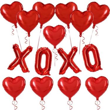 Imagem de Conjunto de 15 balões vermelhos de coração XOXO com fita para decoração do dia dos namorados, casamento, casamento, casamento, aniversário, cenário de festa de Galentine (vermelho)