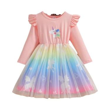 Imagem de Vestido De Princesa Unicórnio De Manga Longa Para Meninas, Vestido De 