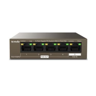 Imagem de Tenda TEG1105PD, 5 Port Gigabit PoE Switch with 4 PoE Ports @30W, Unmanaged Home Network Switch, Ethernet Splitter, No Power Adapter Required, PACKAGE WITHOUT POWER ADAPTE, Limited Lifetime Protection