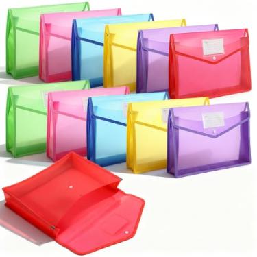 Imagem de Pasta de arquivo expansível de plástico com 12 peças, pastas para documentos com fecho de pressão, organizador de pasta de arquivos coloridos, organizador de arquivos sanfonado transparente, grande