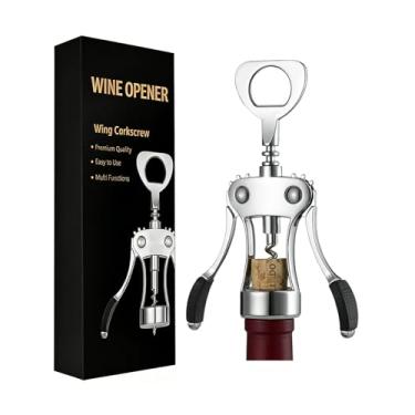 Imagem de Abridor de vinho com cortador de folha de vinho de aço inoxidável - Cortador de vedação superior de garrafa, saca-rolhas premium de liga de zinco com abridor de garrafas multifuncional, cinza prateado