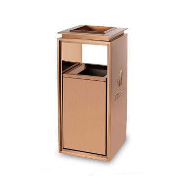 Imagem de Lata de lixo ao ar livre Lixeira externa de metal quadrada, lata lixo com duas aberturas laterais (com cinzeiro), doméstica moderna/comercial, cor dourada(Grande)