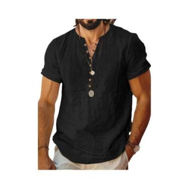 Imagem de Camiseta Masculina De Algodão E Linho Respirável De Manga Curta Casual