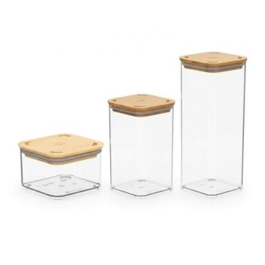 Imagem de COMP Kit 3 Potes Herméticos Coza Modo Bambu 230ml 580ml 1,2L Tampa Bam