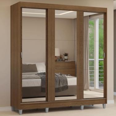 Imagem de Guarda-roupa Casal com Pés 3 Portas de Correr de Espelho Rustic Reno Madesa
