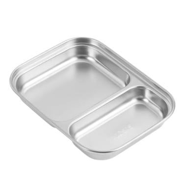 Imagem de Stainless Steel Two Compartment Divided Plate 6.88 X 5.31 Inches Compact Metal Tray for Snacks Lunch Personal Gatherings