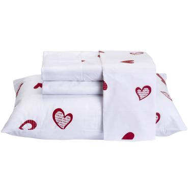 Imagem de Jogo de Lençol Encatare Queen 4 Peças Estampado 100% Algodão Percal 200 Fios - Love