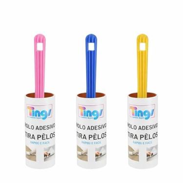 Imagem de Rolo Adesivo Tira Pelos, Removedor de Fiapos, Limpador de Superfícies, Disponível nas cores rosa, azul e amarelo, cores sortidas