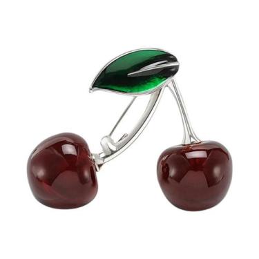 Imagem de Broches De Cereja Com Strass Unissex Para Mulheres, Pins De Frutas Em 